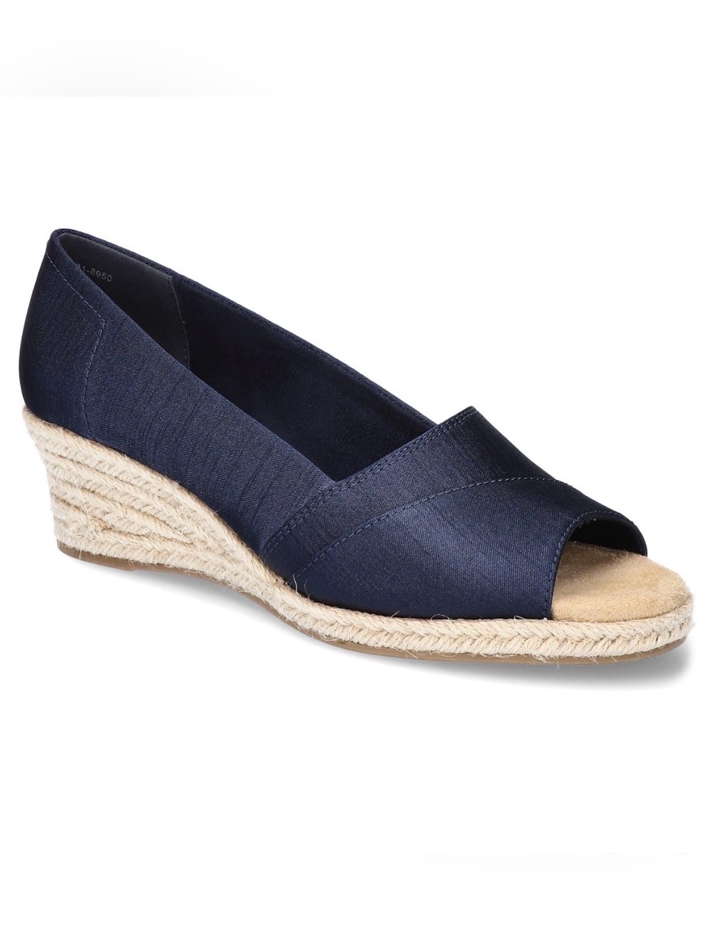 easy street Navy Peep-Toe Espadrille Wedgeo Sz 7 W NIB